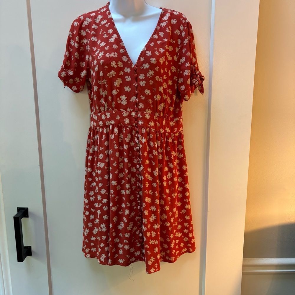Madewell Red Floral Sleeveless Midi Dress – Size 8
